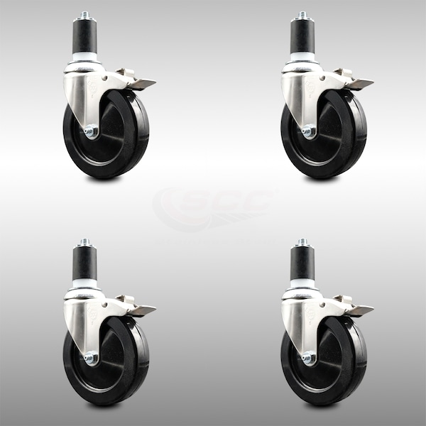 Service Caster 5 Inch 316SS Soft Rubber Swivel 1-5/8 Inch Expanding Stem Caster Set Lock Brake SCC-SS316TTLEX20S514-SRS-158-4 - main